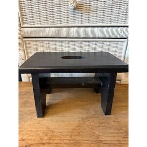 Handcrafted Small Black Wooden Step Stool with Handle Cutout Rustic Farmhouse